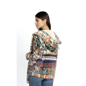 Johnny Was Biya Size 2XL Multicolored Floral Print Hooded Betzy Sherpa Jacket